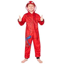 Marvel Spiderman Fleece Onesie Kinder Jungen, Iron Man Avengers Ganzkörper Schlafanzug 3 bis 10 Jahren - Kinder Geschenke Jungen (Rot Spiderman, 5-6 Jahre) von Marvel