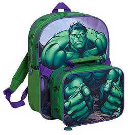 Marvel The Hulk Rucksack mit Lunchtasche für Kinder, Schultasche, 2-teilig, passendes, isoliertes Lunch-Set, grün, Einheitsgröße, Rucksack von Marvel