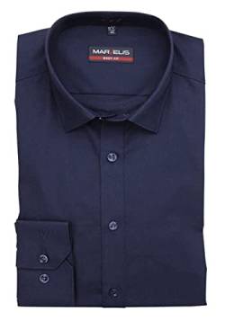 Marvelis Herren Businesshemd Body Fit, Langarm, Kent-Kragen, Uni Popeline, 100% Baumwolle, Navy 80, 36 von Marvelis