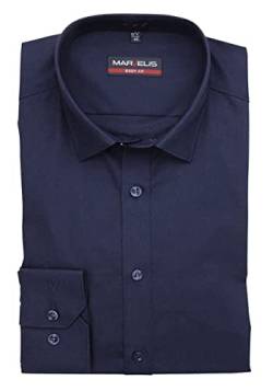 Marvelis Herren Businesshemd Body Fit, Langarm, Kent-Kragen, Uni Popeline, 100% Baumwolle, Navy 80, 44 von Marvelis