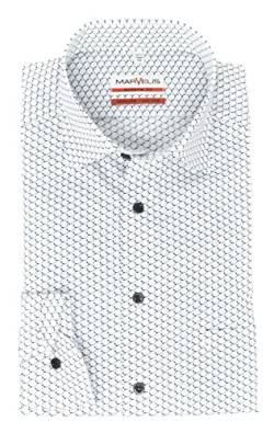 Marvelis Herren Businesshemd Modern Fit Under Button Down Langarm Muster Weiß, Kragenweite:46 von Marvelis