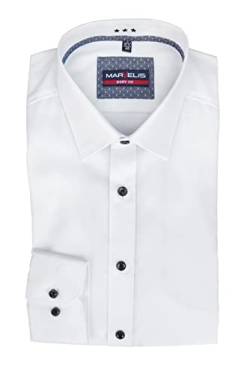 Marvelis Herren Oberhemd Langarm Body Fit | Uni Weiß | New York Kent Kragen mit Besatz | Gr. 44 von Marvelis