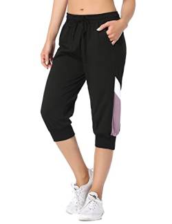 Marvmys Damen Jogginghose 3/4 High Waist Sporthose Trainingsanzug Sporthose Frauen 100% Baumwolle Trainingshose Fitness Damen Freizeithosen Schwarz M von Marvmys