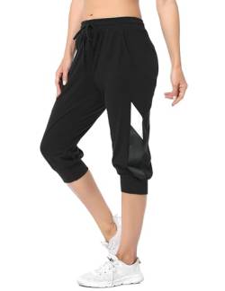 Marvmys Damen Jogginghose 3/4 High Waist Sporthose Trainingsanzug Sporthose Frauen 100% Baumwolle Trainingshose Fitness Damen Freizeithosen Schwarz-b M von Marvmys