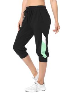 Marvmys Damen Jogginghose 3/4 High Waist Sporthose Trainingsanzug Sporthose Frauen 100% Baumwolle Trainingshose Fitness Damen Freizeithosen Schwarz-c M von Marvmys