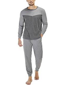 Marvmys Schlafanzug Herren Lang aus Baumwolle Zweiteiliger Warm Pyjama für Männer Herbst Winter Nachtwäsche Langarm Hausanzug Sleepwear S B-Dunkelgrau von Marvmys