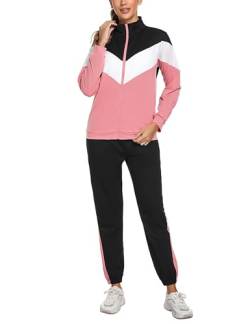 Marvmys Streatwear Trainingsanzüge Damen Sportanzüge Jogginganzug Zweiteiler Farbkontrast Langarm Reißverschluss Outfit Sport Bekleidungsset Lotusfarbe L von Marvmys