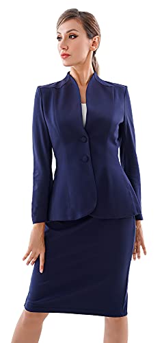 Formelles Büro-Anzug-Set aus Jacke und Rock für Damen von Marycrafts - Blau - 44 von Marycrafts