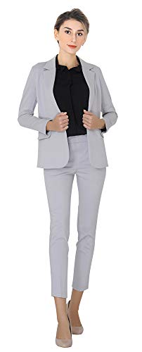 Marycrafts Damen Business Blazer Hosenanzug Set für Arbeit, silber, 48 von Marycrafts