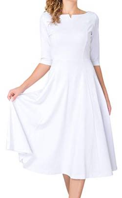 Marycrafts Damen-Kleid mit ausgestelltem Tee, Midi-Kleid für Büro und Arbeit - Weiß - 36 von Marycrafts