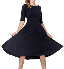 Marycrafts eng geschnittenes Damen-Kleid mit ausgestelltem Rock, Midi-Kleid für Büro und Arbeit - Schwarz - 46 von Marycrafts