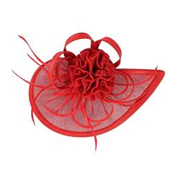 2023 Fascinator Hut Feder Mesh Tea Party Haarband für Frauen Silikonhaarband (Red, One Size) von Mashaouyo