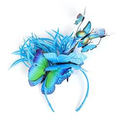 Außenhandel Simulation Kunststoff Schmetterling Haarband Party Haarschmuck Frottee Stirnband Klettverschluss (Blue, One Size) von Mashaouyo