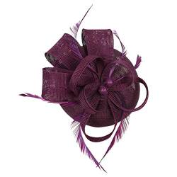 Clip Hochzeit Haar Frauen Kopfschmuck Fascinator Casual Handmade Stirnband Ohrenwärmer Damen (Purple, One Size) von Mashaouyo