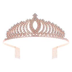 Damen Mädchen Prinzessin Elegante mit Kämmen Damen Stirnbänder Braut Hochzeit Abschlussball Geburtstag Stirnbänder Damen Winter Glitzer (Rose Gold, One Size) von Mashaouyo