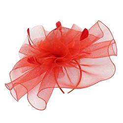 Fasching hat Flower Feather Meshed Tea Party Haarband für Frauen Stirnband Pferdesport (Red, One Size) von Mashaouyo