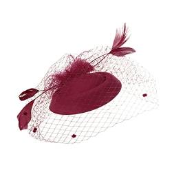 Fascinators für Frauen, Tea-Party-Stirnband, Hut, Netzfedern, Haarspange für Hochzeit, Cocktail und Kirche Kopftuch Damen Sommer (Red, One Size) von Mashaouyo