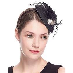 Fascinators für Frauen Tea Party Stirnband Hut Mesh Federn Haarspange für Hochzeit Cocktail und Kirche Tennis Dämpfer Lustig (Black, One Size) von Mashaouyo