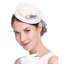 Fascinators für Frauen Tea Party Stirnband Hut Mesh Federn Haarspange für Hochzeit Cocktail und Kirche Tennis Dämpfer Lustig (White, One Size) von Mashaouyo