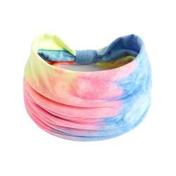 Frauen Casual Tie Dye Regenbogenfarbe Erweiterung Yoga Haarband Sport elastisches Schweiß absorbierendes Stirnband Haartuch (Sky Blue, One Size) von Mashaouyo