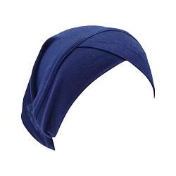 Frauen-beiläufige mehrfarbige Stirnkappen-Mode-Normallack-Hijab-muslimische Basiskappe Kosmetik Stirnbänder (Dark Blue, One Size) von Mashaouyo