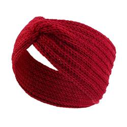 Gestricktes Stirnband für Damen Stilvolles warmes gestricktes Stirnband in Volltonfarbe Sportstirnbänder Damen Sommer (Red, One Size) von Mashaouyo