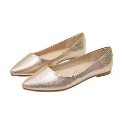 Hohle Stoffschuhe, Flache Damen-Einzelschuhe, atmungsaktive Mesh-Schuhe, rutschfeste Schuhe Damen Frühling Schuhe (Gold, 43) von Mashaouyo