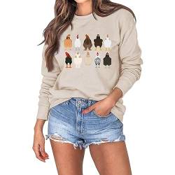 Mashaouyo Damen-Pullover mit Huhn-Aufdruck, modisches Langarmshirt, großer Pullover Pulli Mädchen (Khaki, M) von Mashaouyo