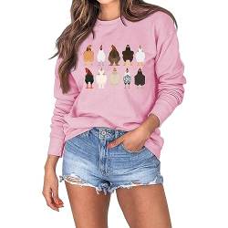 Mashaouyo Damen-Pullover mit Huhn-Aufdruck, modisches Langarmshirt, großer Pullover Pulli Mädchen (Pink, S) von Mashaouyo