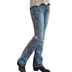 Mashaouyo Damen Retro-Jeans mit hoher Taille, mikroelastisch, schmal, Bestickt, Mikro-Jeans Jeanshosen Damen Stretch Mit Applikationen (Blue, M) von Mashaouyo