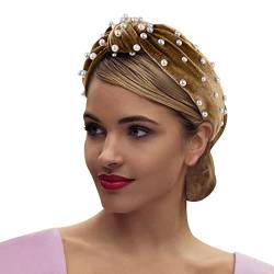 Mittleres Haar, Samt, Perlen-Stirnband, geknotetes Nagel-Stirnband, Retro-Knoten-Accessoire-Stirnband Warme Stirnbänder Damen (Gold, One Size) von Mashaouyo