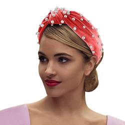 Mittleres Haar, Samt, Perlen-Stirnband, geknotetes Nagel-Stirnband, Retro-Knoten-Accessoire-Stirnband Warme Stirnbänder Damen (Watermelon Red, One Size) von Mashaouyo