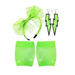 Mode Spitze Haarbügel Neon Ohrringe fingerlose Netzhandschuhe für 80-Jährige Haartuch (Green, One Size) von Mashaouyo