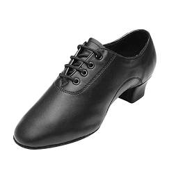 Schuhe Jungen Moderne Tanzschuhe Ballsaal Lateinische Tanzschuhe Einfarbige Lederschuhe zum Schnüren Winterschuhe Kinder Gr. 37 (Black, 33) von Mashaouyo