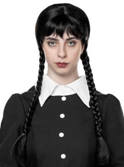 Goth Girl Perücke - Schwarze Langhaarperücke mit Zöpfen für Erwachsene - Kostüm-Accessoire für Halloween, Karneval & Motto-Party von Maskworld