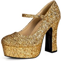 Maskworld Kostüm Plateau Schuhe glitter-gold, Glitzernde Pumps in breiter Größenauswahl von Maskworld