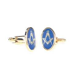 Manschettenknöpfe Freimaurer-Design, oval, Blau/goldfarben von Masonic
