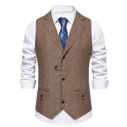 Anzugweste Herren Herringbone Business Westen Regular Fit V-Ausschnitt Ärmellose Anzug Weste Klassisch Basic Anzugwesten Mit Taschen Formale Sakkoweste für Hochzeit Groomsmen Abschlussball von Masrin