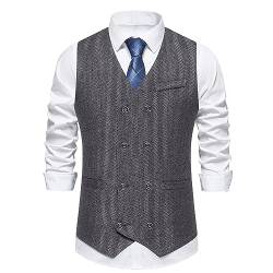 Anzugweste Herren Herringbone Business Westen Regular Fit V-Ausschnitt Ärmellose Anzug Weste Klassisch Basic Anzugwesten Mit Taschen Formale Sakkoweste für Hochzeit Groomsmen Abschlussball von Masrin