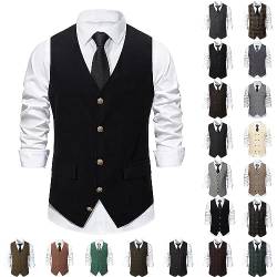 Anzugweste Herren Herringbone Business Westen Regular Fit V-Ausschnitt Ärmellose Anzug Weste Klassisch Basic Anzugwesten Mit Taschen Formale Sakkoweste für Hochzeit Groomsmen Abschlussball von Masrin