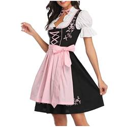 Bayerische Trachten Damen Oktoberfest Maid Outfit Arbeitskleidung für Wiesn Kellnerinnen A-Linie Midikleid Traditionelle Festtracht Cosplay Karneval Mottoparty Kleider Schauspielerische Kleidung von Masrin
