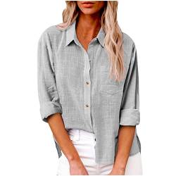 Bluse Damen Button Down Hemden Shirt aus Baumwoll Leinen Kurzarm Hemdbluse mit Revers Einfarbige Oberteile Urlaub Freizeithemd Tops Hemdbluse Blusenshirt Sommer Strandshirt S-5XL von Masrin