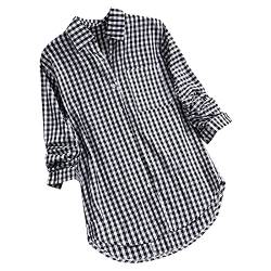 Bluse Damen Modisches Gestreiftem Druck Langarmshirt Umlegekragen Langen Ärmeln Oberteile Button Down Hemden Übergroße Hemdbluse Unregelmäßigem Saum Tunika Tops Plus Size Locker Blusentops S-5XL von Masrin