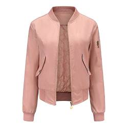 Bomberjacke Damen Einfarbiger kurzer Baseball Mantel Übergangsjacke mit Stehkragen und Langen Ärmeln Cardigan Bluse mit offenem Reißverschluss Schmale Kurze Jacke Wintermantel von Masrin