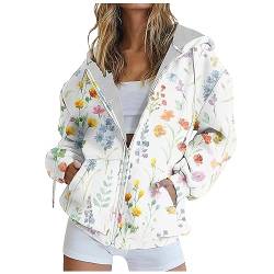 Damen Sportjacke Sweatjacke mit Kapuze Sommer Kapuzenmantel Herbst Übergangsjacke Modisches Trainingsjacke mit Blumen Muster Winterjacke Motorradjacke Fahrradjacke Baseballjacke Jacke für Frauen von Masrin