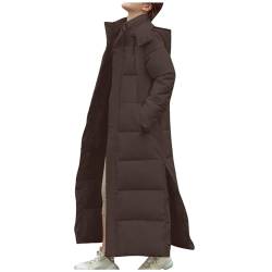 Daunenjacke mit Kapuze Damen Langer warmer wattierter Mantel Einfarbige Winterjacke Knöchellange geschlitzte Steppjacke Daunenjacke mit Rollkragen Wintermantel Bomberjacken Übergangsjacke von Masrin