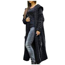 Gestrickter Mantel mit Kapuze Damen Lang Geflochtene Strickjacke Herbst Winter Kapuzenmantel Knopflos Strick Cardigan Warm Übergangsjacke Long Trenchcoat Windbreaker Windjacke Wintermantel von Masrin