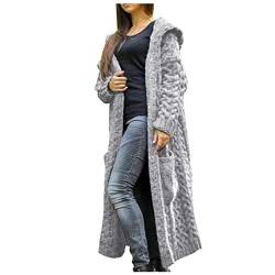 Gestrickter Mantel mit Kapuze Damen Lang Geflochtene Strickjacke Herbst Winter Kapuzenmantel Knopflos Strick Cardigan Warm Übergangsjacke Long Trenchcoat Windbreaker Windjacke Wintermantel von Masrin