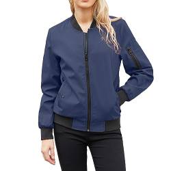 Masrin Bomberjacke Damen Einfarbige Baseballjacke mit Armtasche Leichte Herbstjacke Übergangsjacke Stehkragen Langarm Sweatjacke Arbeitsjacke Trainingsjacke Sportjacke Fahrradjacke Holzfällerjacke von Masrin