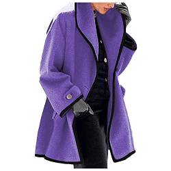 Masrin Kapuzen Winterjacke Damen Warmer Langer Wollmantel Einfarbige Wolljacke Herbst Trenchcoat mit Kapuze Cardigan Bluse mit einem Knopf Langarm Shirts Übergangsjacke Windjacke Herbst Streetwear von Masrin